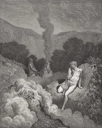 Kain och Abel frambär sina offer, illustration ur Dorés "Den heliga bibeln", graverad av Pannemaker, 1866