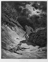 Kain dödar sin bror Abel, illustration från Dore-bibeln