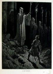 Croque-Mitaine; 1863 illustration, av Gustave Dore (1832 – 1883); Fransk konstnär, grafiker, illustratör. Croque-Mitaine (The bogeyman) en elak karaktär som presenteras för barn för att skrämma dem och på så sätt göra dem klokare.