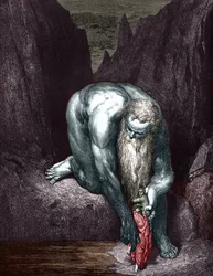 Dante och Virgil möter jätten Anthee, illustrerad av Gustave Dore