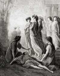 Daphnis et Alcimadure, från en utgåva från slutet av 1800-talet av Fables de La Fontaine (trästick)