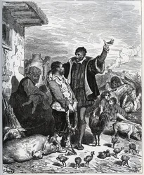 Don Quijote överlåter sin granne Sancho Panza att vara hans ecuyer - från "Don Quixote de la Mancha"" av Miguel Cervantes