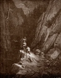 Don Quijote och Sancho Panza i hjärtat av Sierra Morena Gravyr av Gustave Dore (1832-1883) för "Den geniala ädla Don Quijote från La Manche (Quixot - Quijote)" av Miguel de Cervantes (1547-1616) 1863 Privat samling