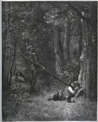 Don Quijote awakening Sancho Panza - från "Don Quixote de la Mancha" av Miguel Cervantes