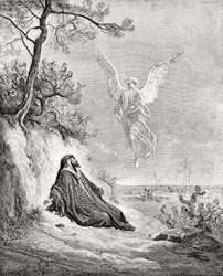 Elia närdes av en ängel. Efter ett verk ur Bibeln av Gustave Dore. Från Life and Reminiscences of Gustave Dore, publicerad 1885.