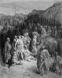 Godefroi möter skräpet av Peters Armee - gravyr av Gustave Doré