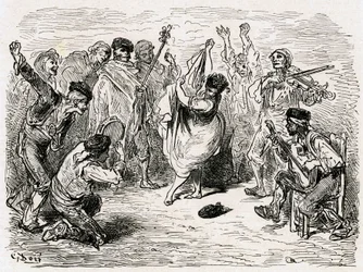 Illsutration till "Voyage en Espagne" skriven av Charles Davillier publicerad 1866 (gravyr)