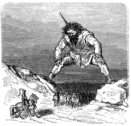 Illustration av Gustave Dore (1832-1883) till Ernest Lepines bok "La legende de Croquemitaine" (1863) - En jätte som påminner Gulliver -