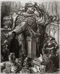 Illustration av Gustave Doré till François Rabelais Den store Gargantuas ovärderliga liv - illustration ur François Rabelais ”Gargantua och Pantagruel” - gravyr av Gustave Doré (1832-1883)