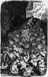Illustration till samling humoristiska berättelser (Contes drolatiques), av Honore de Balzac (1799-1850)