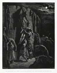 Jabesh-Gileaditerna återtar Sauls och hans söners kroppar, illustration från Dore-bibeln