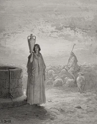 Jacob Keeping Labans flock, illustration från Dores 