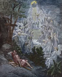 Jakobs dröm - Jakobs stege - gravyr i ”Den illustrerade Bibeln” av Gustave Doré (1832-1883) - gravyr ur ”Dorés bibel”