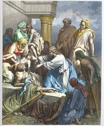 Jesus guerit les malades - Jesus botar sjuka - - gravyr i "" The Bible illustree"" av Gustave Dore (1832-1883) - Gravyr från "" The Dore Bible""