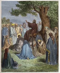 Jesus predikar för folkmassan - Jesus predikar för folkmassan - Jesus predikar inför folkmassan - - gravyr i "The Bible illustree" av Gustave Dore (1832-1883) - Gravyr från "" The Dore Bible""