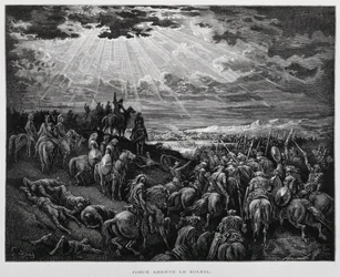 Joshua får solen att stå stilla, Illustration från Dore-bibeln