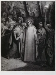 Judas förråder Jesus med en kyss; illustration ur Dorés bibel