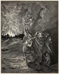 Lot och hans döttrar flyr från Sodom