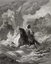 Mohammed II (1432-81) före Konstantinopel 1453, illustration från 