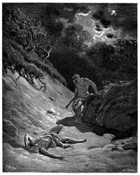 Mordet på Abel av Kain - illustration av Gustave Doré till Bibeln