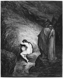 Myrrha, illustration ur „Den gudomliga komedin“ (Inferno) av Dante Alighieri (1265-1321), Paris, utgiven 1885