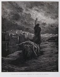 Upprördhet i Gibeah, leviten bär bort sin döda konkubin, Illustration från Dore-bibeln