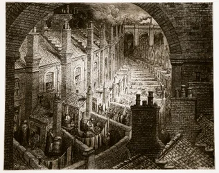 Över London - Med järnväg, ur "London, en pilgrimsfärd", skriven av William Blanchard Jerrold (1826-94) och graverad av Pannemaker, utgiven 1872
