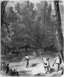 Palmspelare i Luxembourgträdgården i Paris 1868 - teckning av Gustave Dore