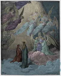 Paradiset, sång 21: De lysande själarna sjunger, illustration ur Dantes «Den gudomliga komedin», 1885