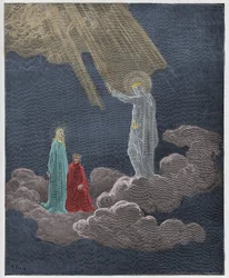Paradiso, sång 8: Karl Martell talar till Dante och Beatrice, illustration ur ”Den gudomliga komedin” av Dante Alighieri, 1885