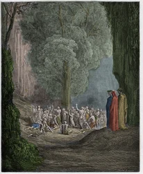 Purgatorio, sång 24: de frossande själarna som ropar under trädet, illustration ur "Den gudomliga komedin" av Dante Alighieri, 1885