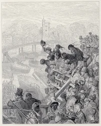 Putney Bridge - återkomsten, från "London, en pilgrimsfärd", skriven av William Blanchard Jerrold (1826-84), graverad av Henri-Theophile Hildibrand (1824-97), pub. 1872