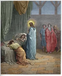 Jairus dotters uppväckelse - Jairus dotters uppväckelse (Jesus uppväcker Jairus dotter) - gravyr i ”Den illustrerade Bibeln” av Gustave Doré (1832-1883) - gravyr ur ”Doré-bibeln”