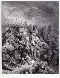 Richard Lejonhjärta i slaget vid Arsur - gravyr av Gustave Doré