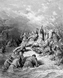 Richard Lion Heart levererar staden Joppé - gravyr av Gustave Doré