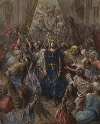 Sankt Ludvig tas till fånga i Mansoura under det 7:e korståget år 1250 - kung Ludvig IX (1214-70) som fånge i Egypten - gravyr av Gustave Doré - ur Korstågens historia av Joseph-François Michaud