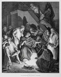 Sankt Petrus förnekar Kristus, illustration från Dore-bibeln