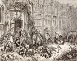 Scen från Törnrosa av Charles Perrault. Från El Mundo Ilustrado, publicerad Barcelona, cirka 1880.