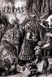 Sindbad sjöfararen (Sindbad) - berättelsen om de tusen och en (1001) nätterna - illustration av Gustave Dore (detalj) - Maxwell edition 1865 - Sjätte resan: Till hovet hos kungen av Serendib