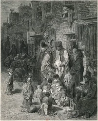 Slumkvarter i London, av Gustav Dore, Gravyr