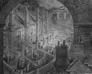 Londons slumkvarter, gravyr av Gustave Doré (1832-1883)