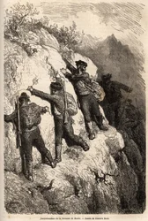 Smugglare från Serrania de Ronda. Teckning av Gustave Dore (1832-1883), för att illustrera hans resa till Spanien 1862, med Ch. Davillier. Gravyr i "" Le tour du monde"", redigerad av Edouard Charton