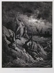 Paulus landstiger på Malta, illustration från Dore-bibeln