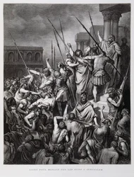 Paulus angripen av judarna i Jerusalem, illustration från Dore-bibeln