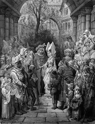 Bruden och brudgummen kommer in i hallen, scen från "The Rime of the Ancient Mariner" av S.T. Coleridge, publicerad av Harper und Brothers, New York, 1876 (trägravyr)