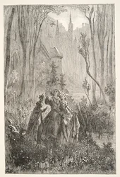 The Countess of the Fountain and her Damsels, från Stories of the Days of King Arthur av Charles Henry Hanson, pub.1898