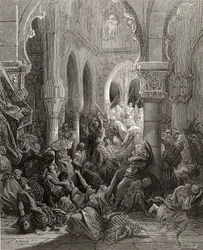 Korsfararna massakerar invånarna i Caesarea, illustration från 