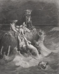 Syndafloden, illustration ur Dorés ”Den heliga bibeln”, graverad av Pannemaker, 1866