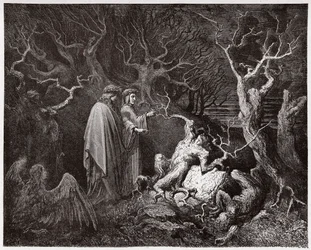 Den gudomliga komedin, Inferno, Sång 13: Självmördarna i skogen - av Dante Alighieri (1265-1321) - Illustration av Gustave Doré (1832-1883)