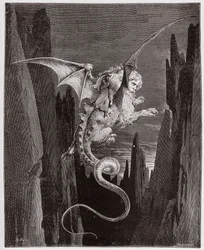 Den gudomliga komedin (La Divina Commedia, La Divine Comédie), Helvetet, sång 17: Nedstigningen i avgrunden på Geryons rygg - av Dante Alighieri (1265-1321) - Illustration av Gustave Doré (1832-1883)